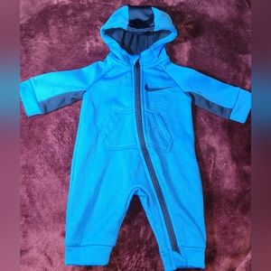 Nike Dri-Fit Infant One Piece Hooded Outfit  NEWBORN Blue Zip Up Fleece Lined